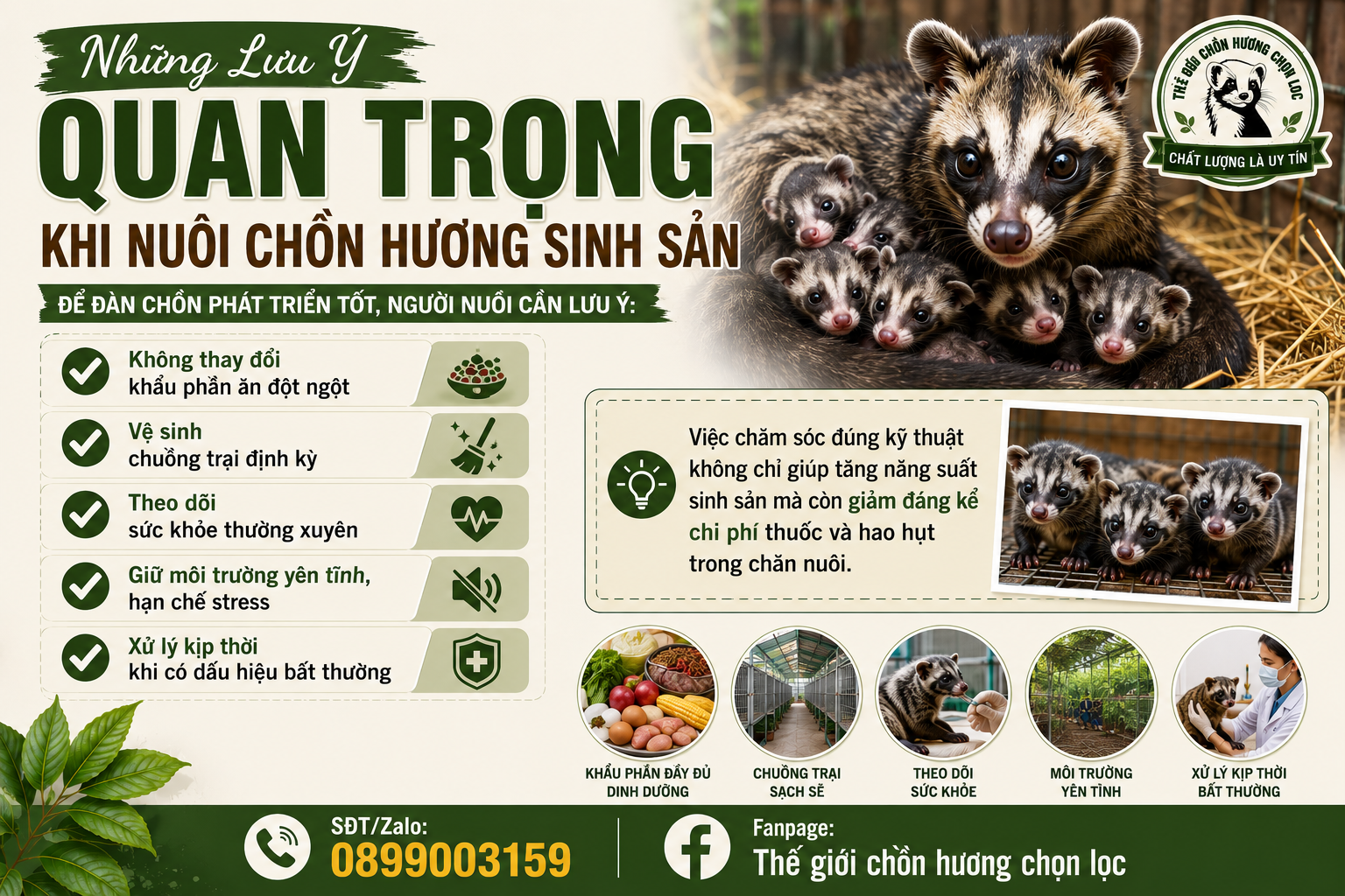 Hướng Dẫn Kỹ Thuật Chăm Sóc Chồn Hương Sinh Sản Hiệu Quả, Tăng Tỷ Lệ Đậu Con, Chăm chồn mới sinh